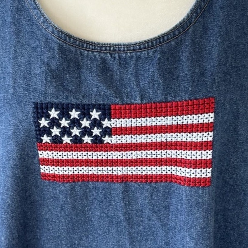 Denim Dress Womens 18W Embroidered Flag Patriotic Carolina Colours Jumper - Picture 3 of 10